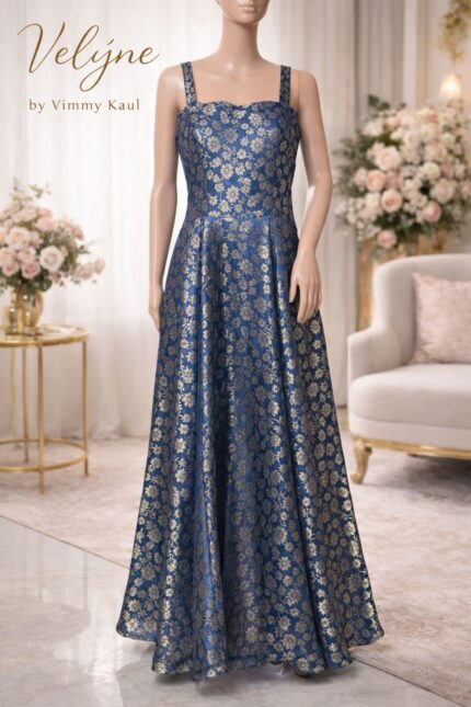 Women brocade sleeveless maxi ethnic dress