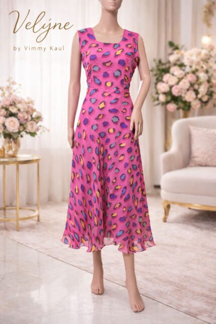 Pink Printed Bow-Back Midi Dress