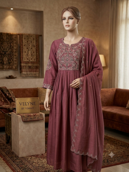 Royal Mauve Embroidered Anarkali Set