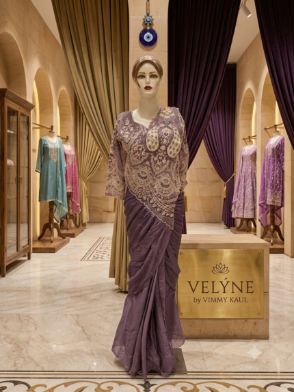 Royal Mauve Embroidered Ready-to-Wear Saree